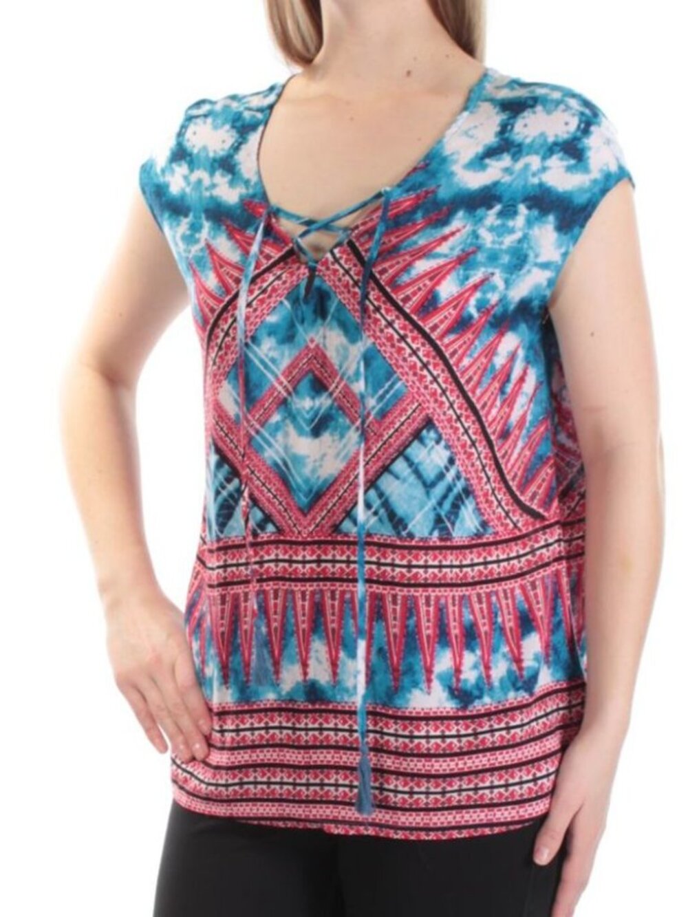 NEW Vintage America Blues Women Blue Red Tie Dye Swing Top Blouse M